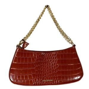 LIKE DREAMS Cognac Croc Convertible Chain Crossbody Baguette Shoulder Bag Y2K